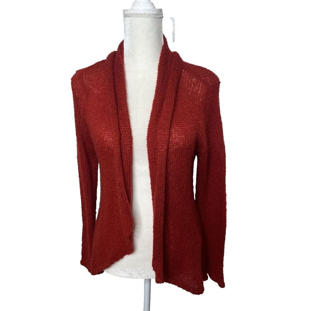 Wooden Ships Cardigan Sweater Womens S M Red Wool Mohair Open Long Sleeve